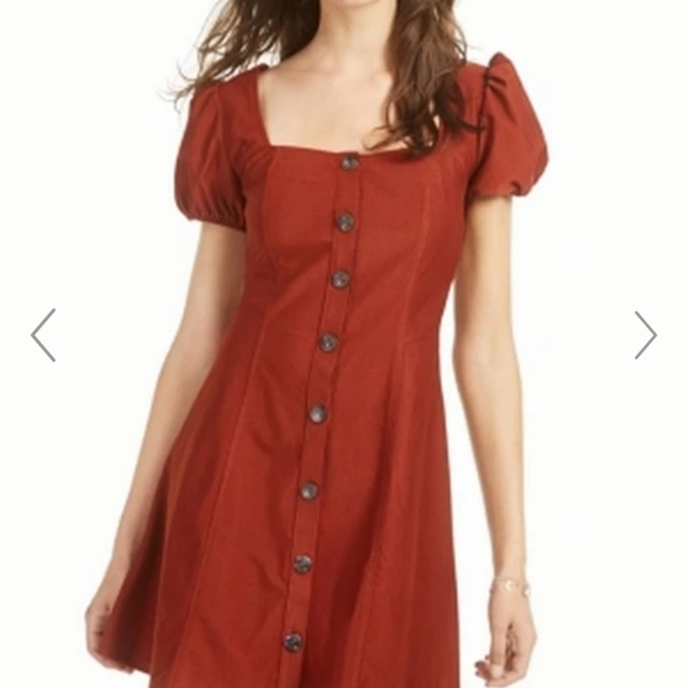 Rust colored dress with square neckline